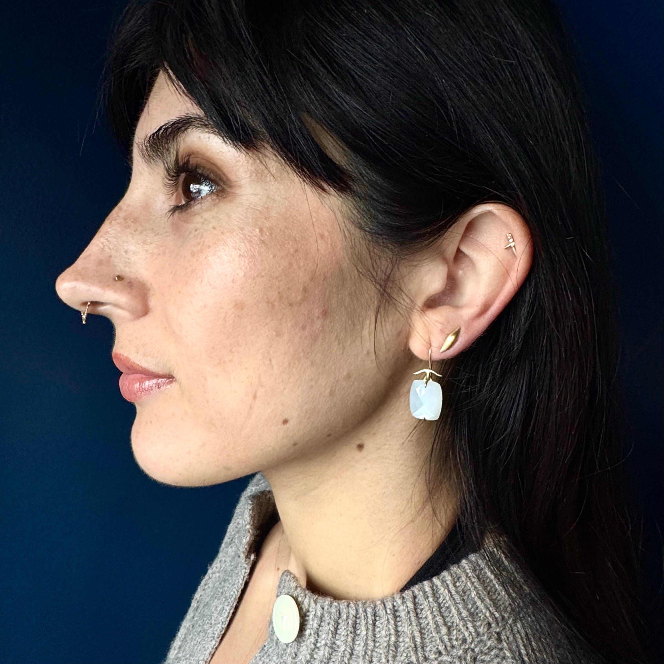 Gabriella Kiss 18k Facetted White Moonstone Cushion Earrings