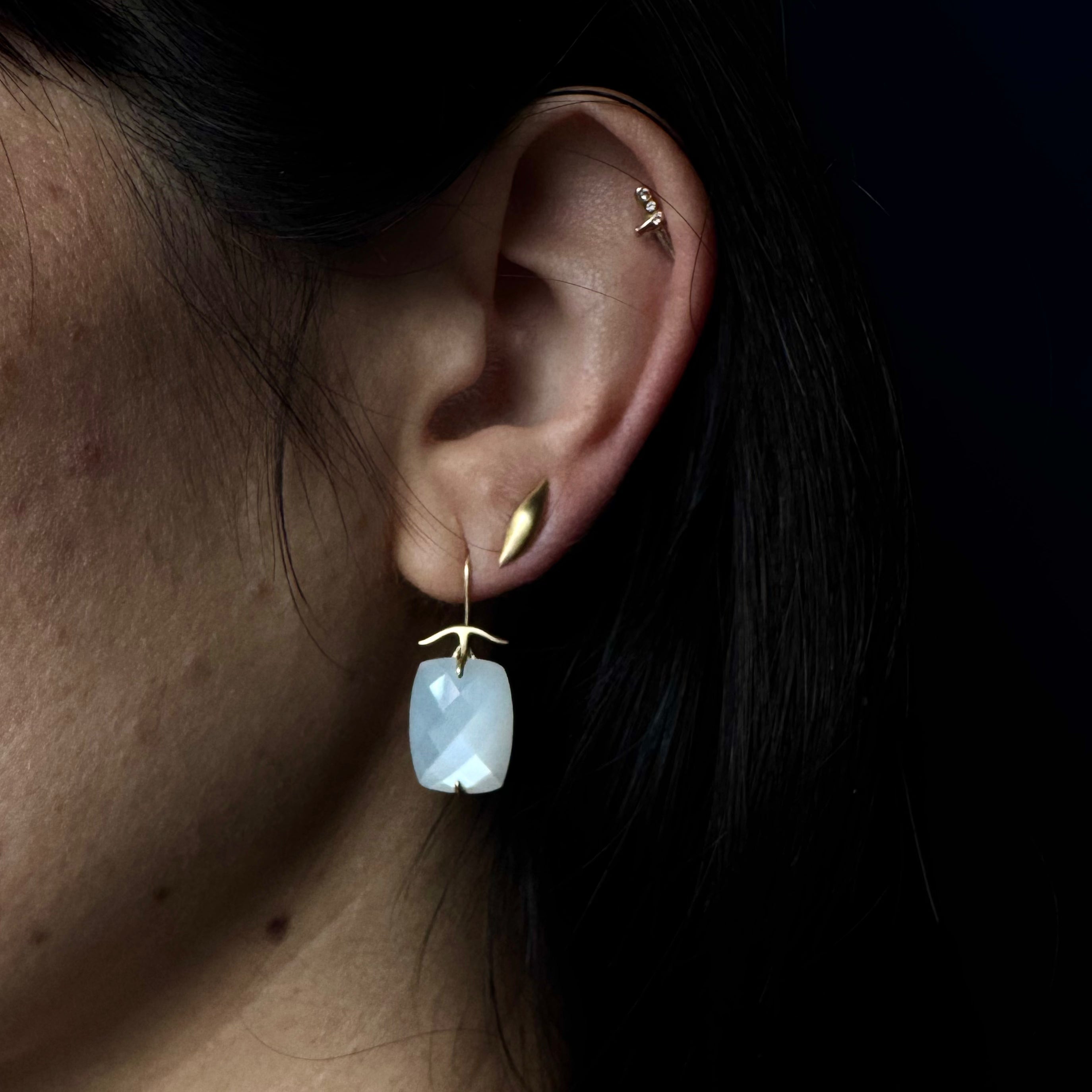 Gabriella Kiss 18k Facetted White Moonstone Cushion Earrings