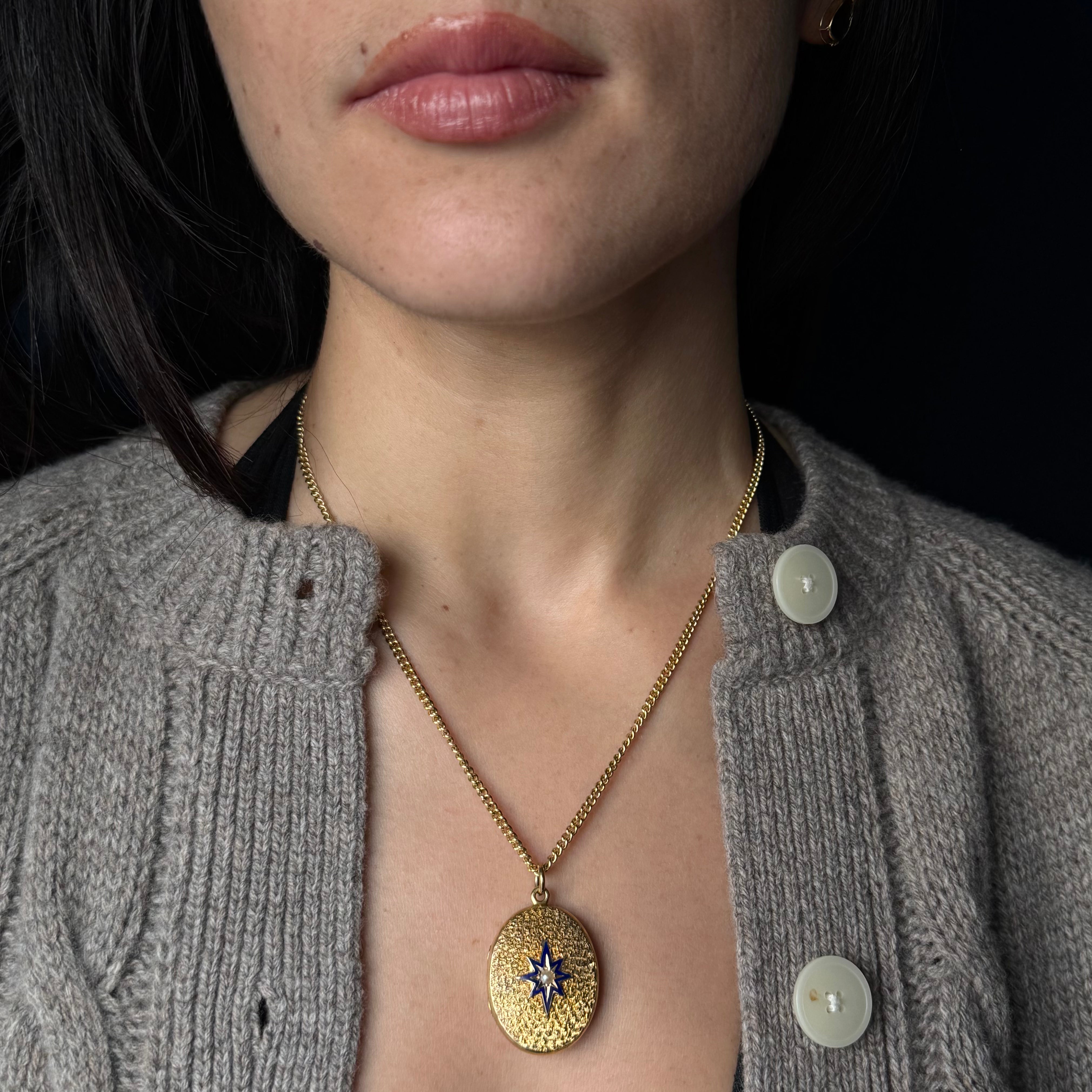 Antique Victorian 18k Engraved Enamel Natural Pearl Locket Pendant