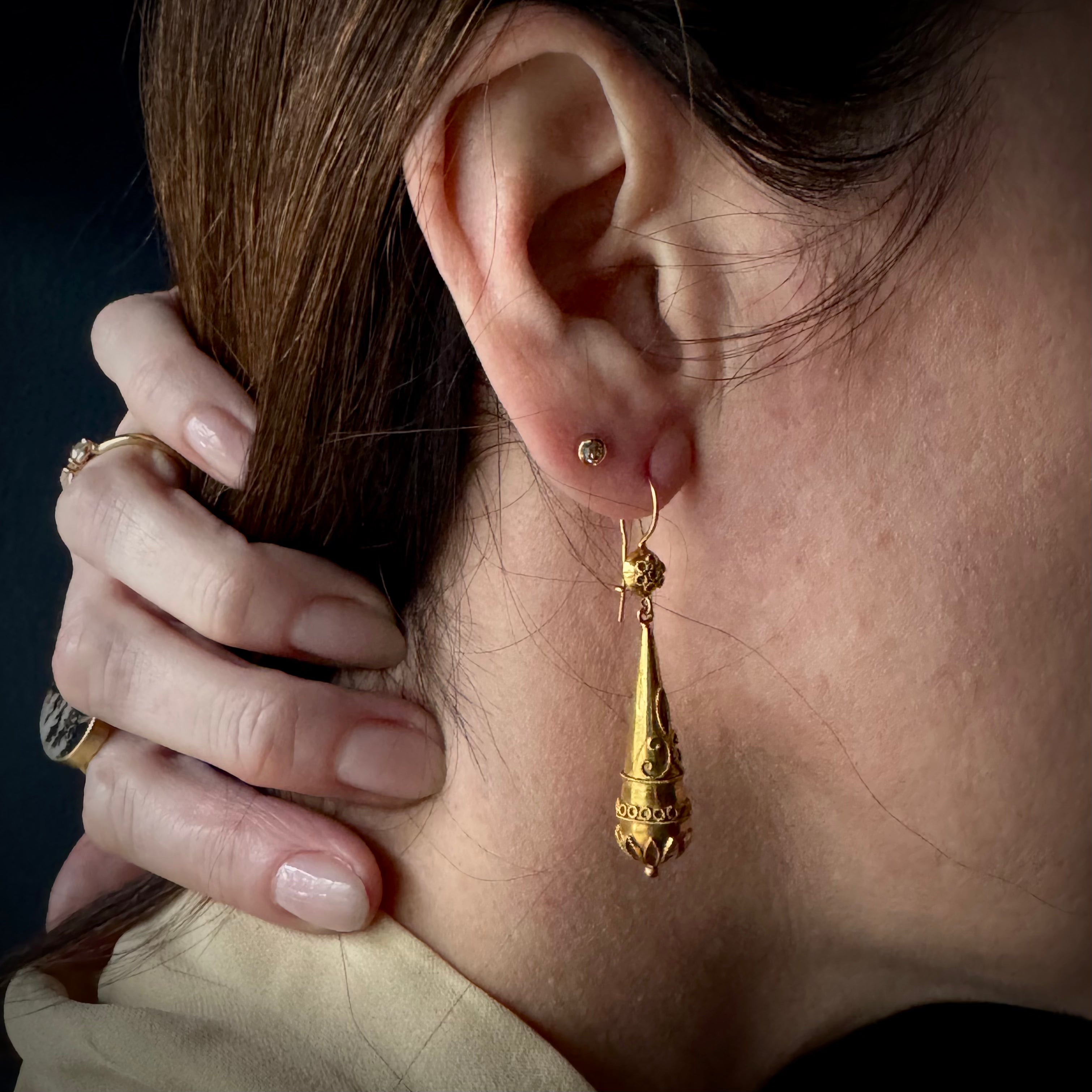 Antique Victorian 15k Granulated Tear Drop Earrings