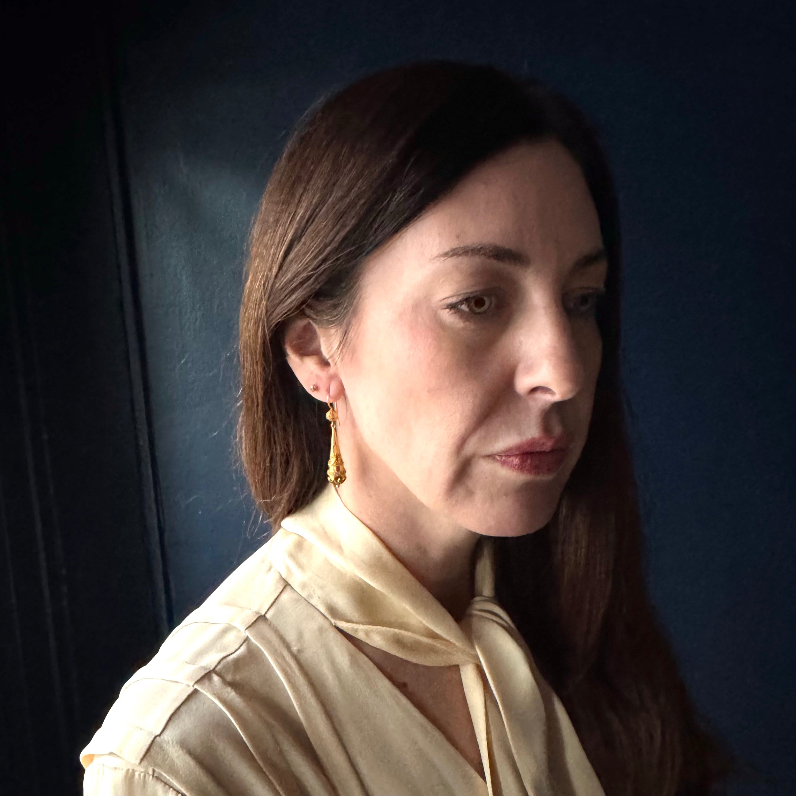 Antique Victorian 15k Granulated Tear Drop Earrings