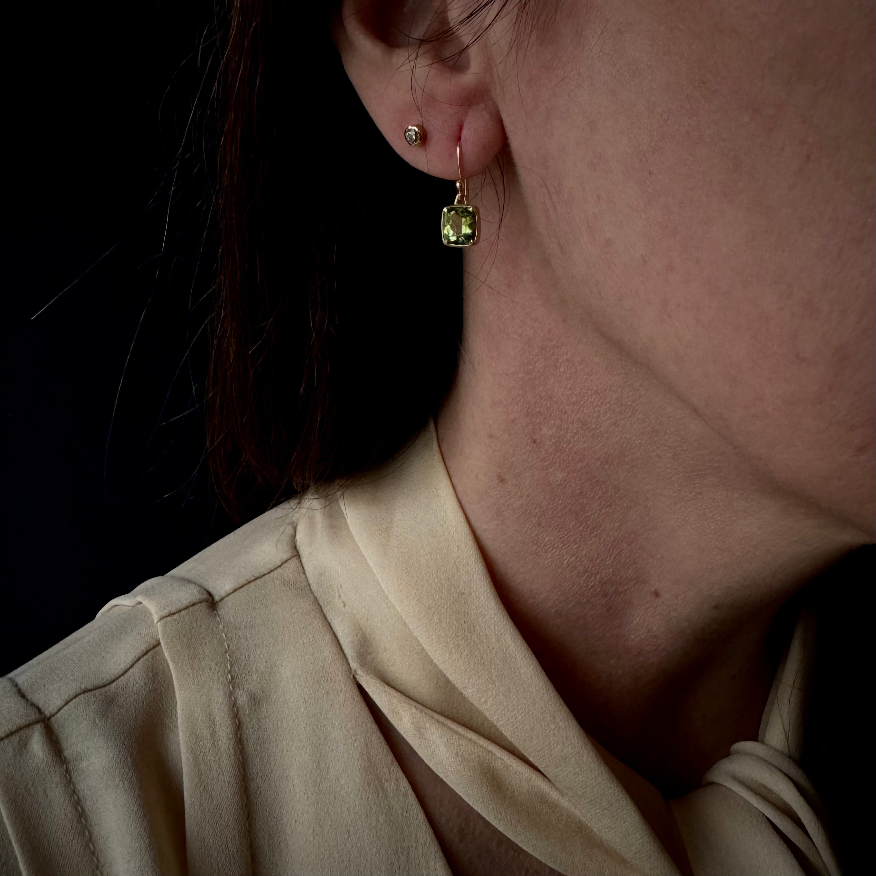 Gabriella Kiss 18k Cushion Cut Peridot Earrings- 2.7ct