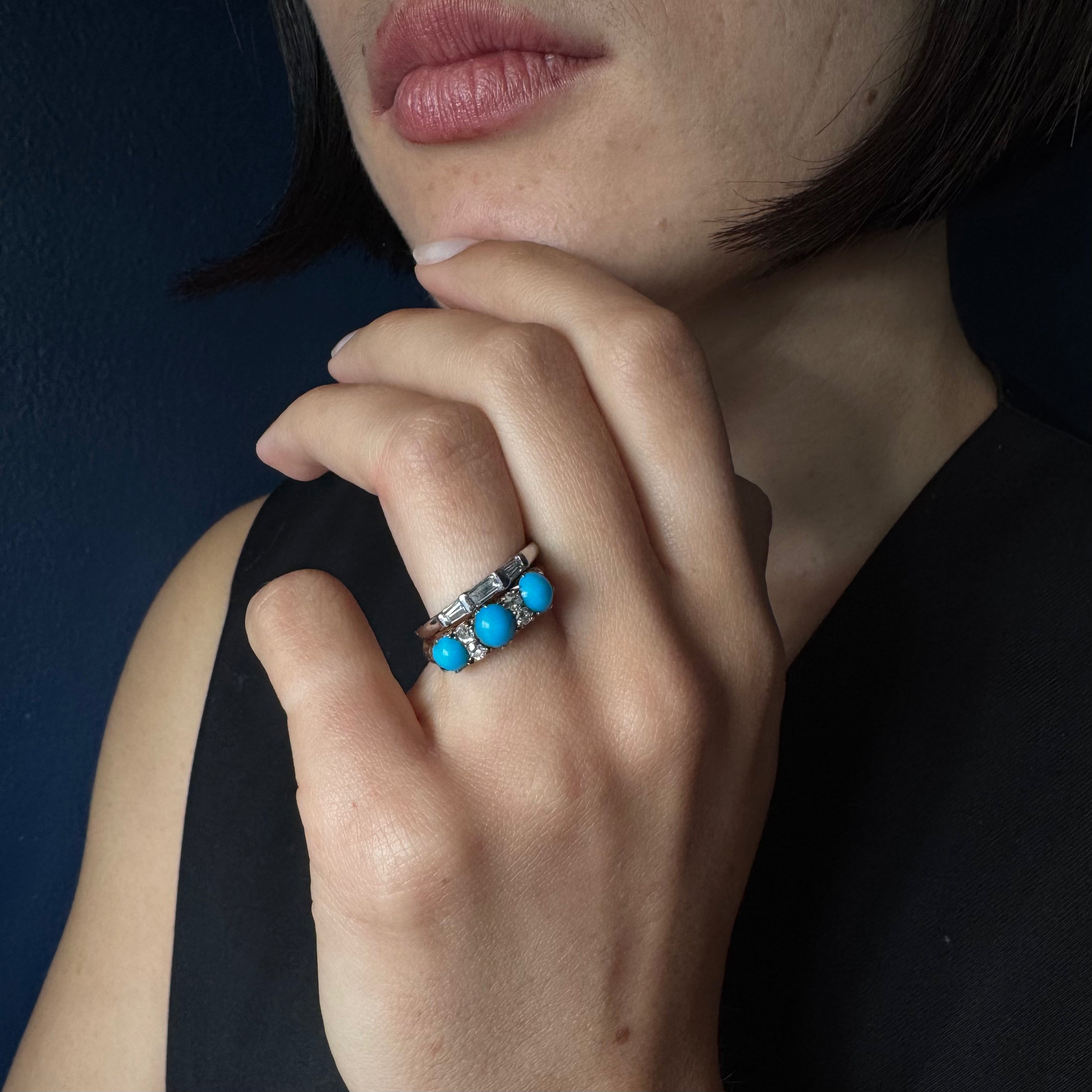 Antique Victorian 18k Turquoise & Old European Cut Diamond Ring