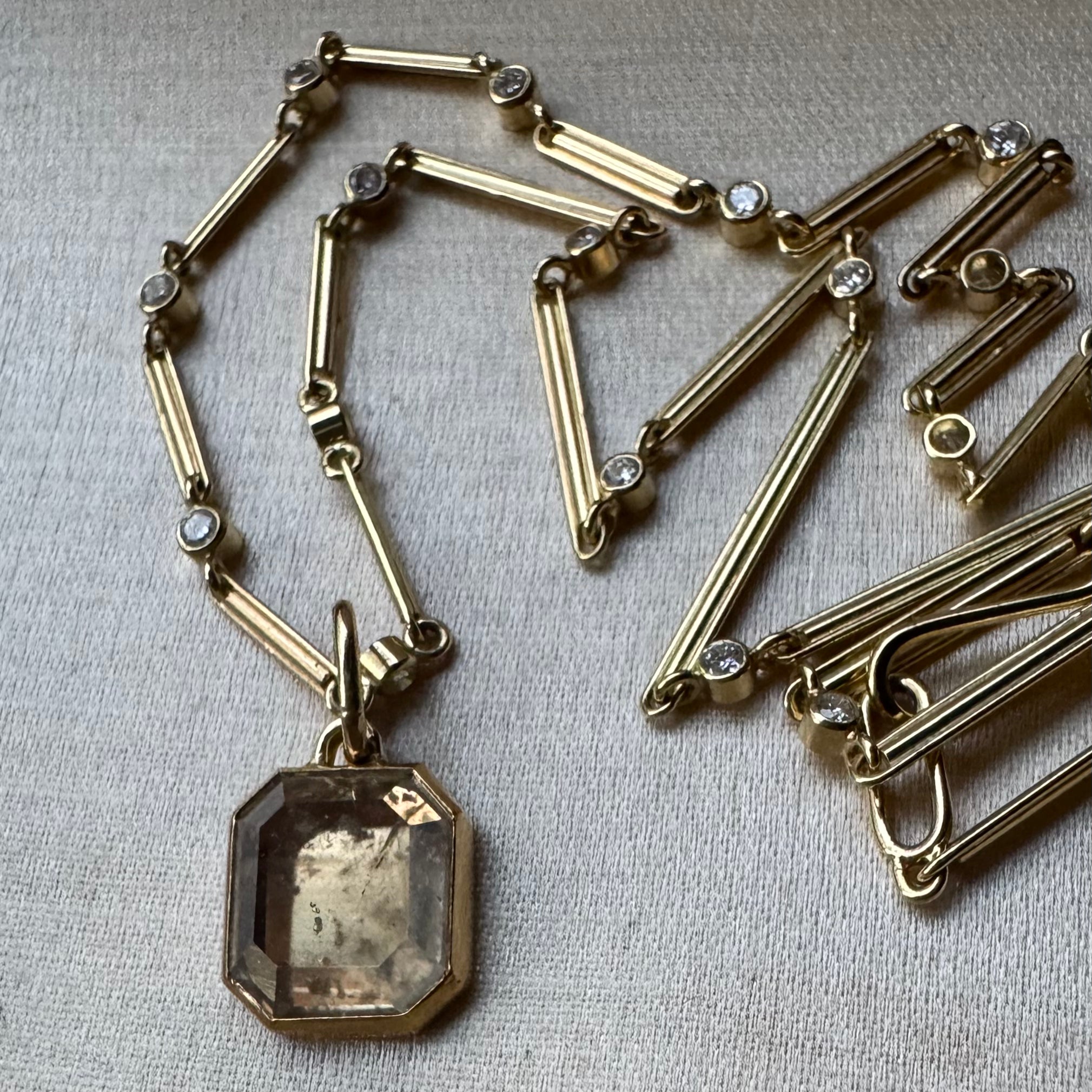 Tura Sugden 18k Handmade Trombone Chain Necklace w/ Diamonds