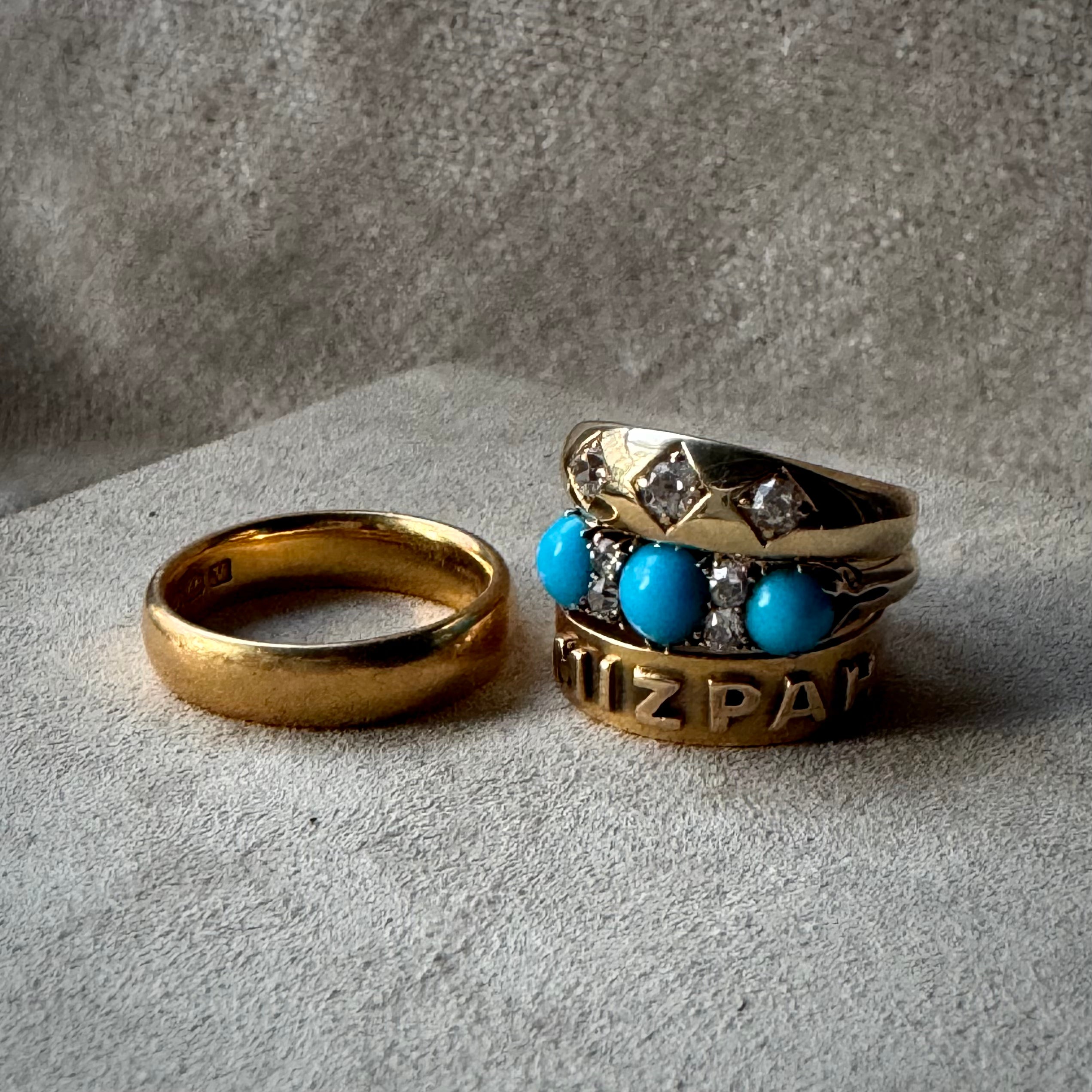 Antique Victorian 18k Turquoise & Old European Cut Diamond Ring