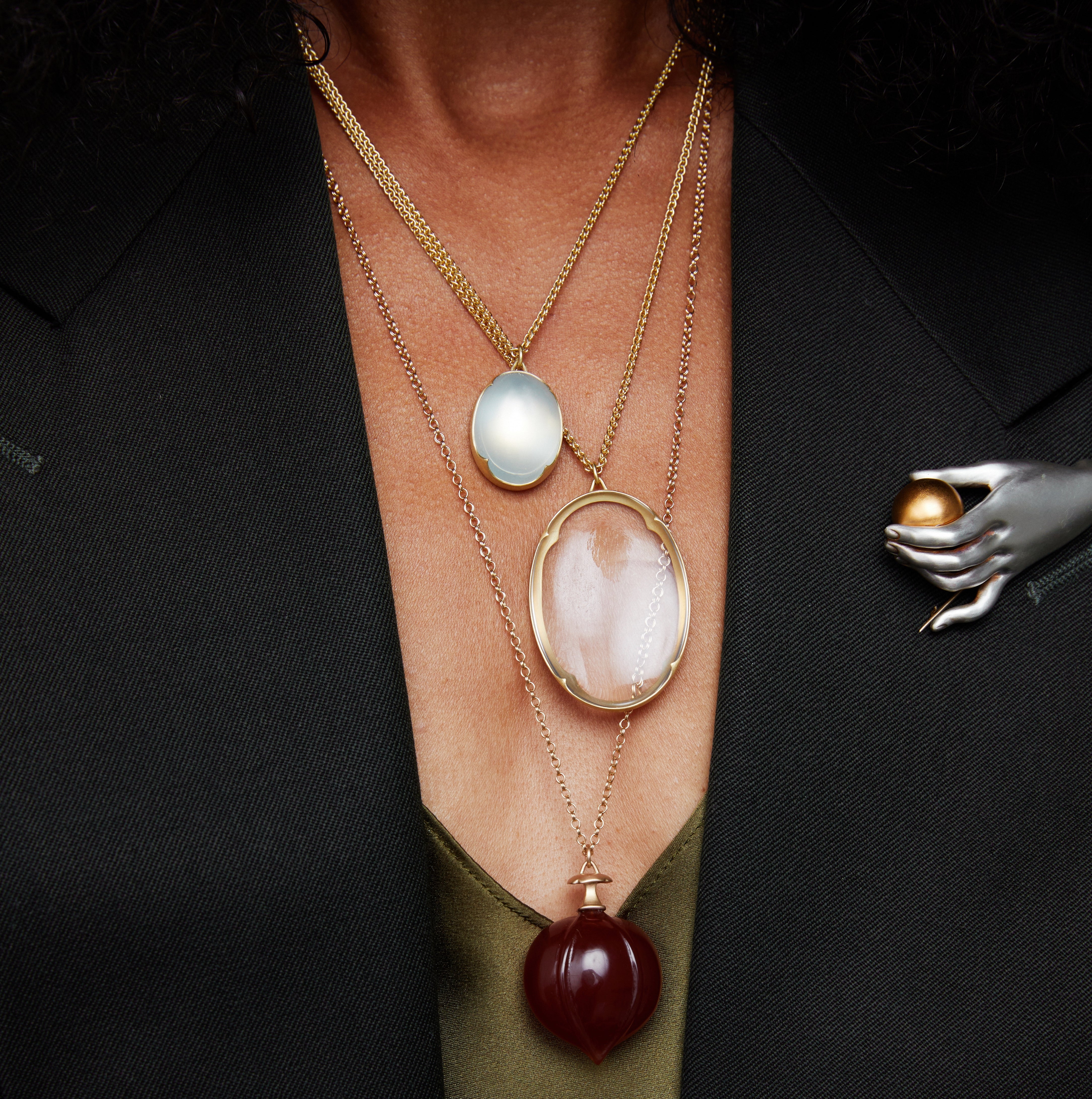 Gabriella Kiss 18k Small Oval Crystal Lens Pendant- 16"