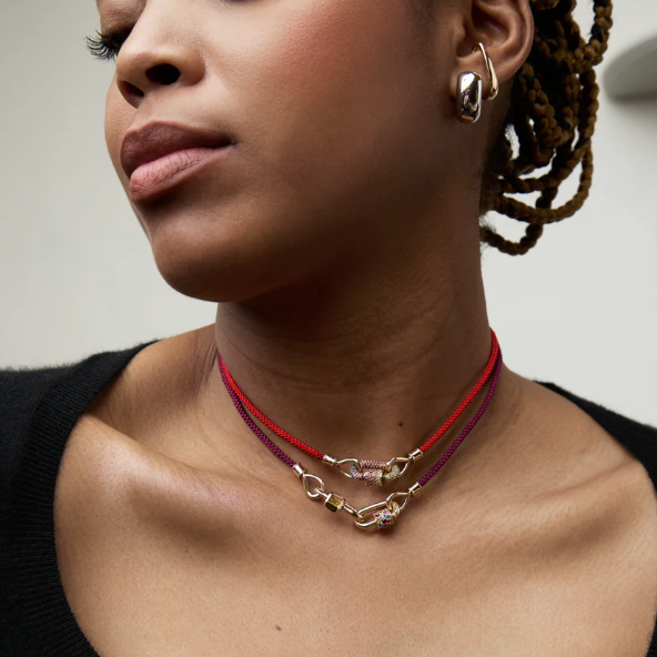 Marla Aaron String Project with Yellow Gold Loops in Aubergine