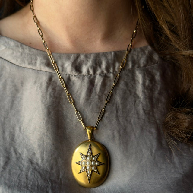 Antique Victorian 18k Natural Pearl Star Extra Large Locket Pendant