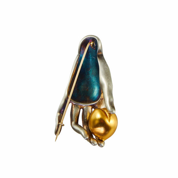 Gabriella Kiss Sterling Silver "Canova" Hand with Vermeil Plum Pin