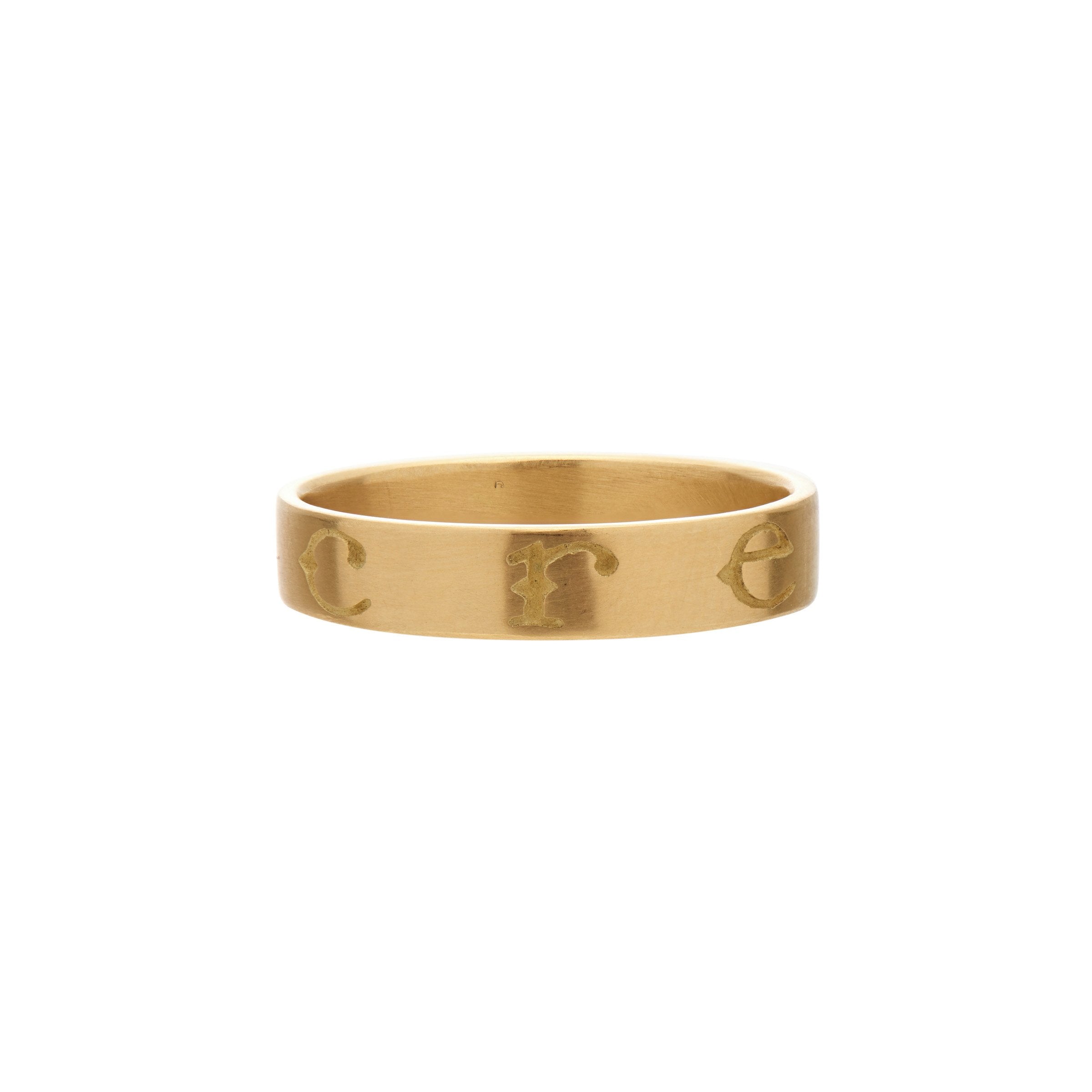 Gabriella Kiss 18k Band Ring Inscribed with "CREARE"