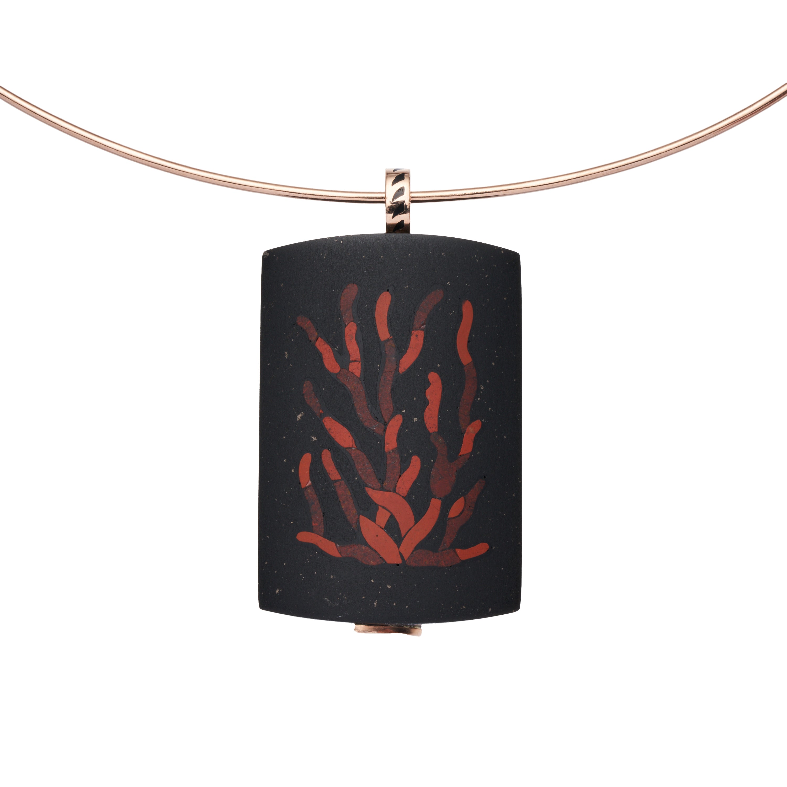 Dezso 18k Black Jade Pendant with Red Jasper Coral Inlay