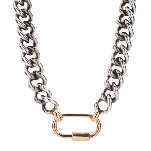 Marla Aaron Silver Mega Curb Necklace w/ Yellow Gold Loops - 16"