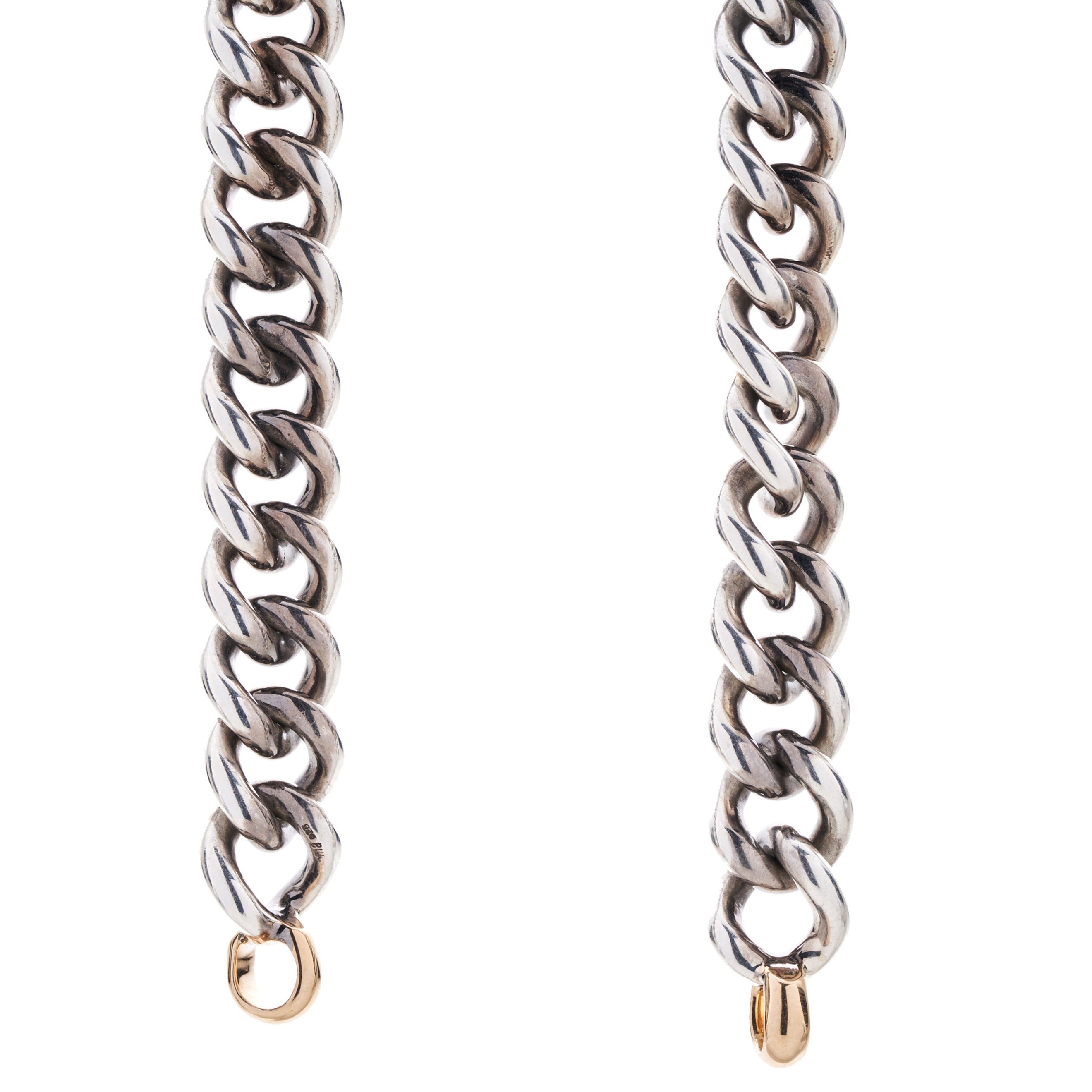 Marla Aaron Silver Mega Curb Necklace w/ Yellow Gold Loops - 16"
