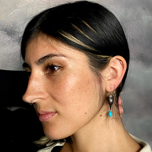 Gabriella Kiss Oxidized Bronze Bird Heads with Turquoise Drop Earrings
