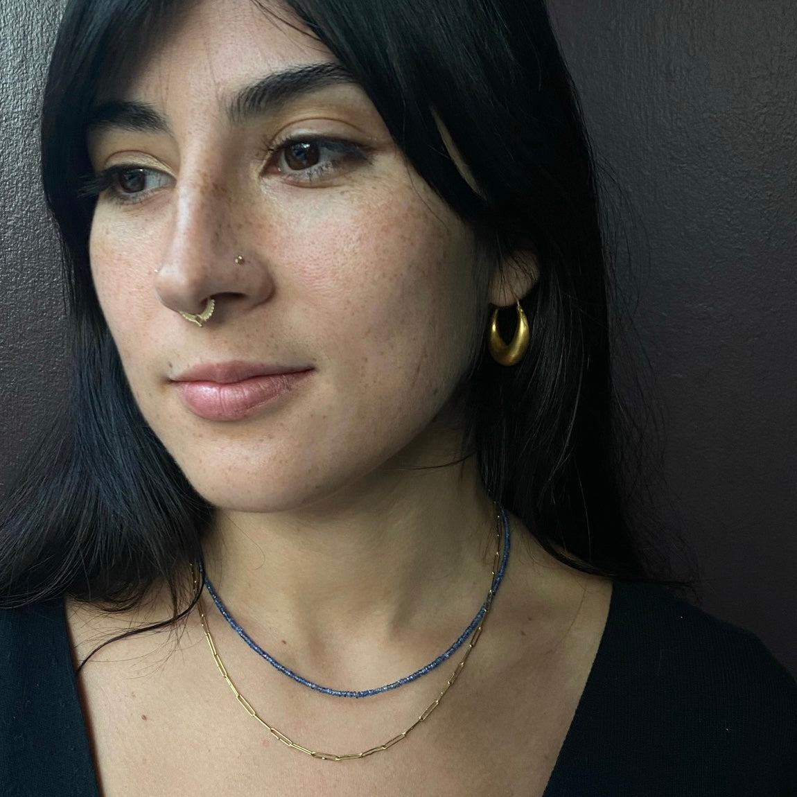 Tura Sugden Tiny Facetted Sapphire Bead & 18k Yellow Gold Chain Necklace