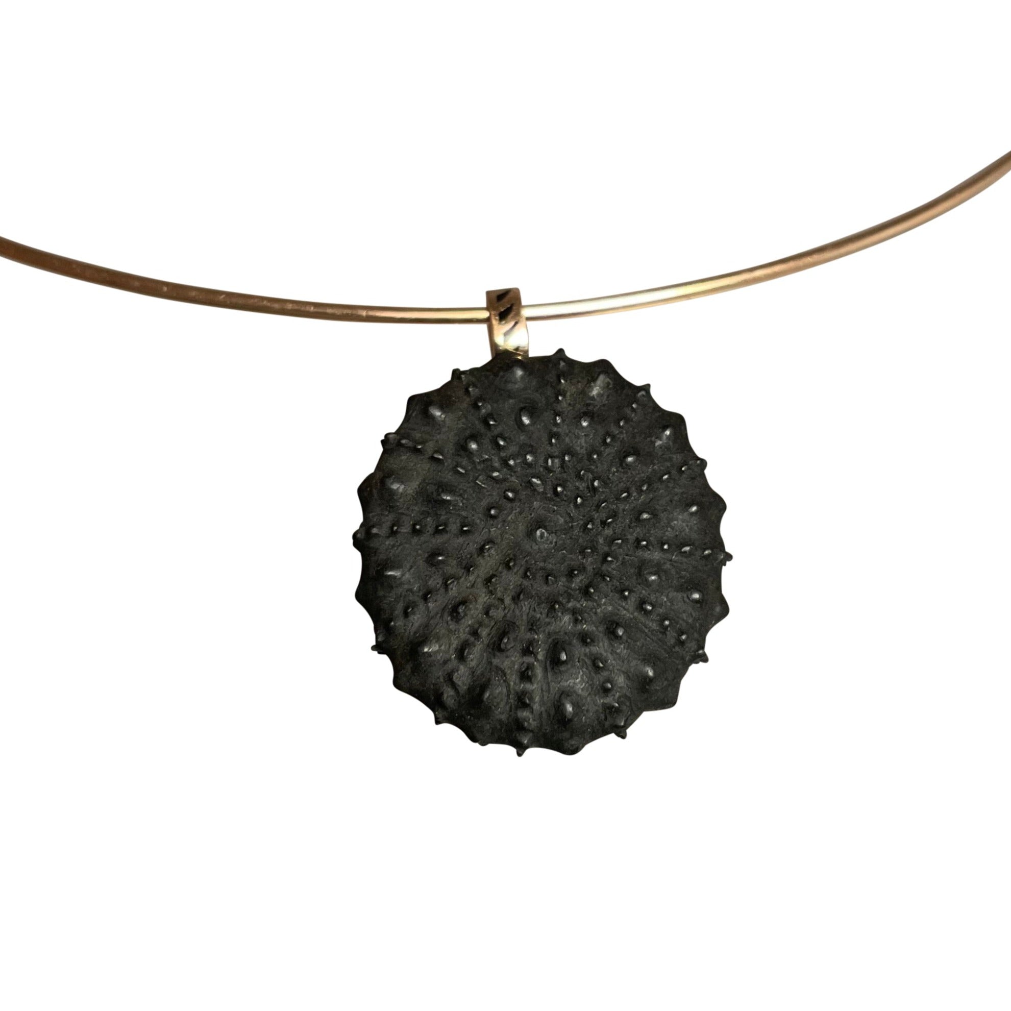 Dezso 18k Classic Carved Ebony Sea Urchin w/ Baguette Beryl Pendant