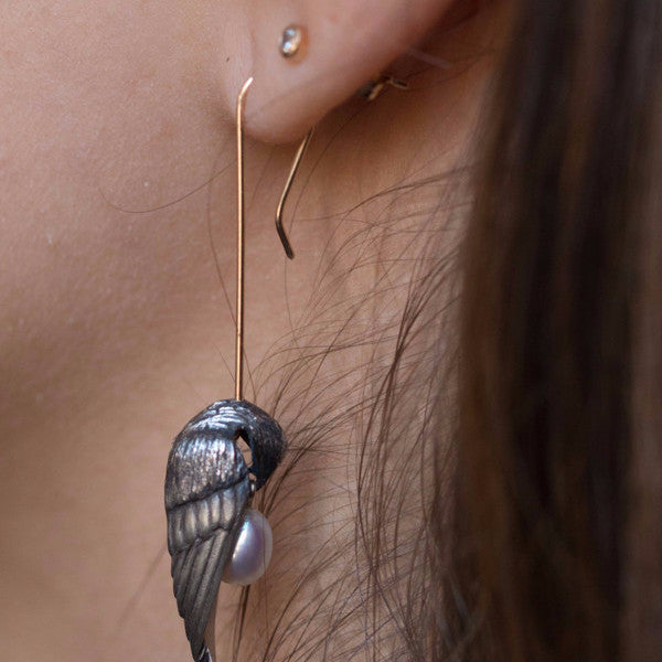 Gabriella Kiss Silver Sleeping Bird Earrings