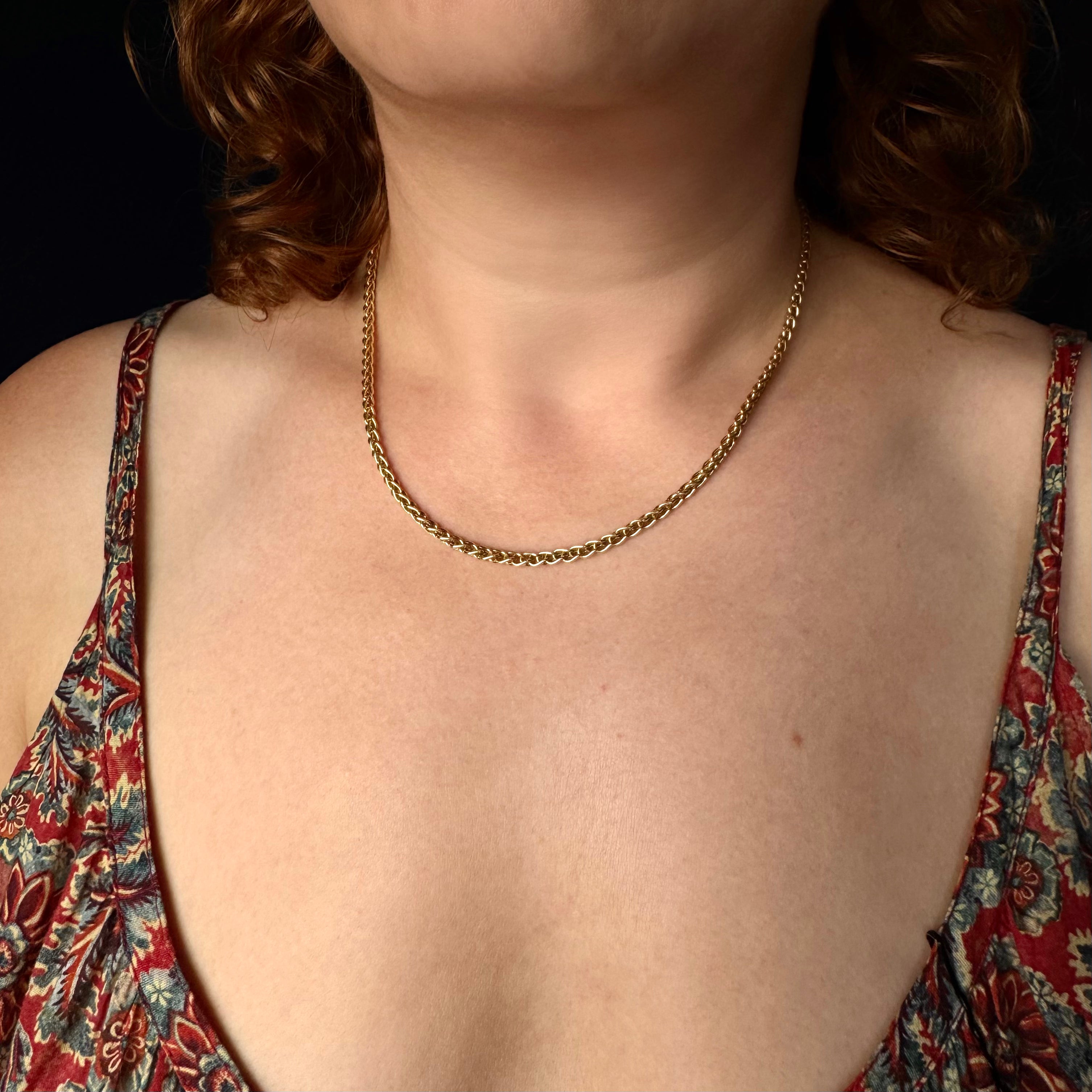 Vintage Mid-Century 14k Woven Wheat Chain -18"