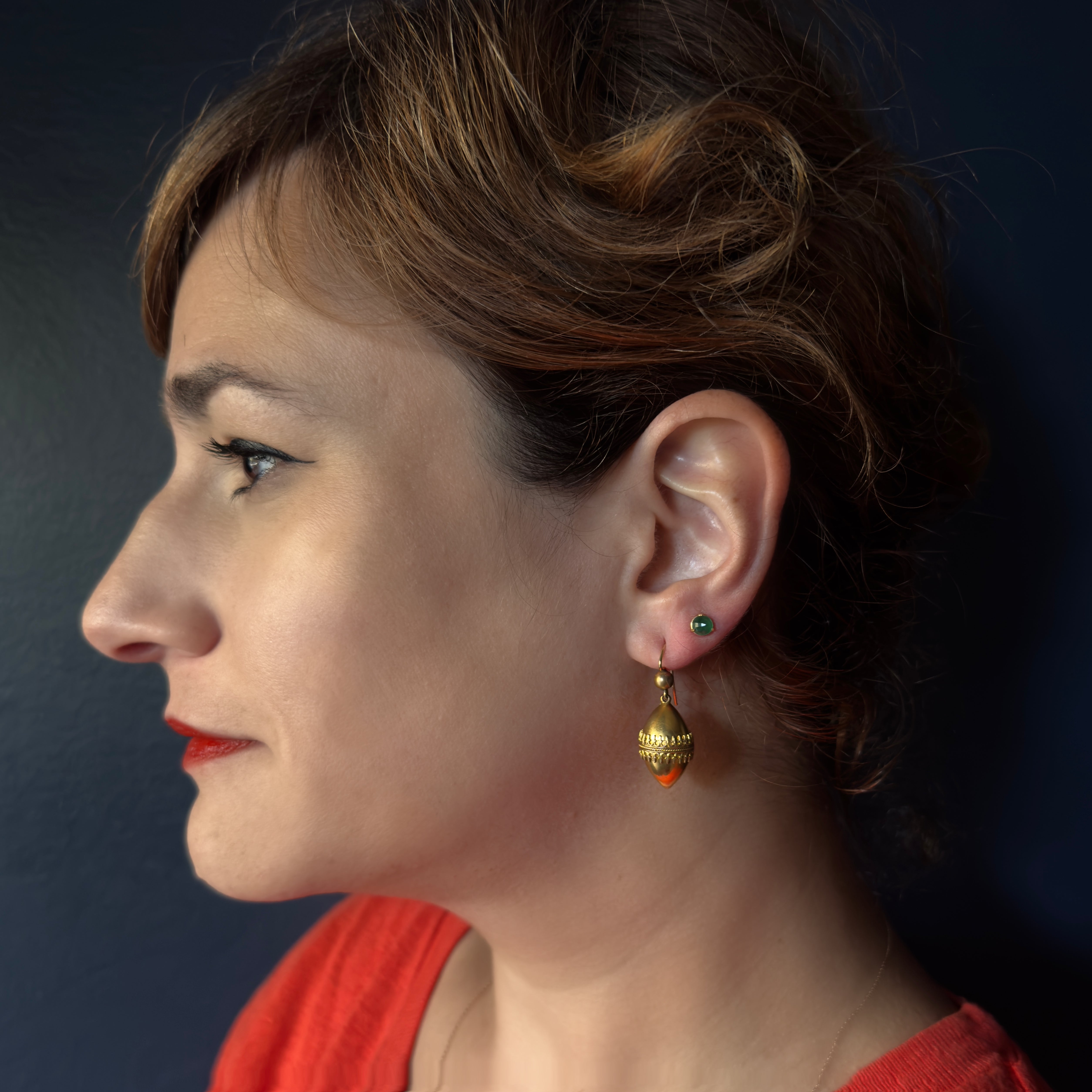 Antique Victorian Etruscan Revival 15k Torpedo Earrings