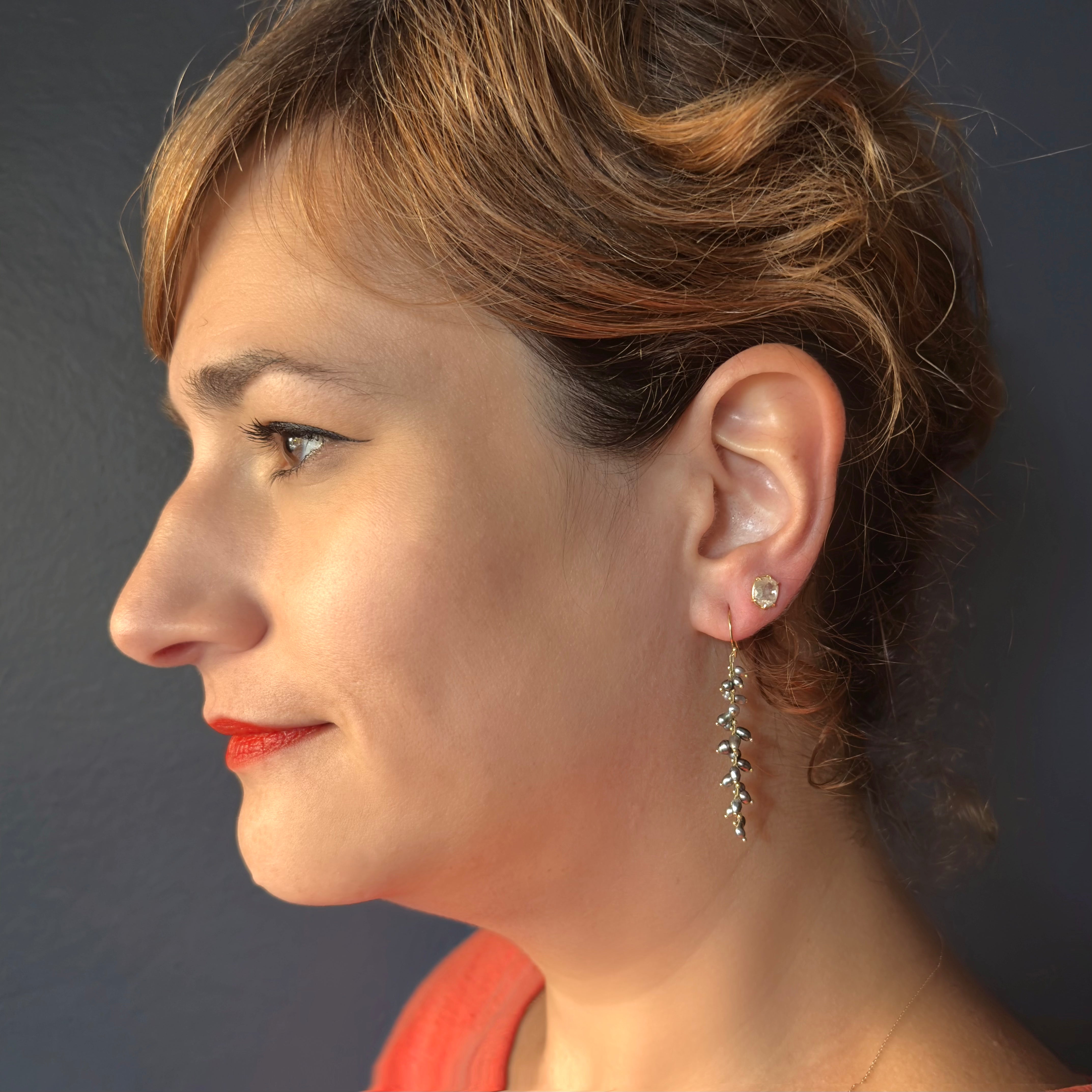 TenThousandThings 18k Beaded Long Spiral Black Tahitian Pearl Earrings