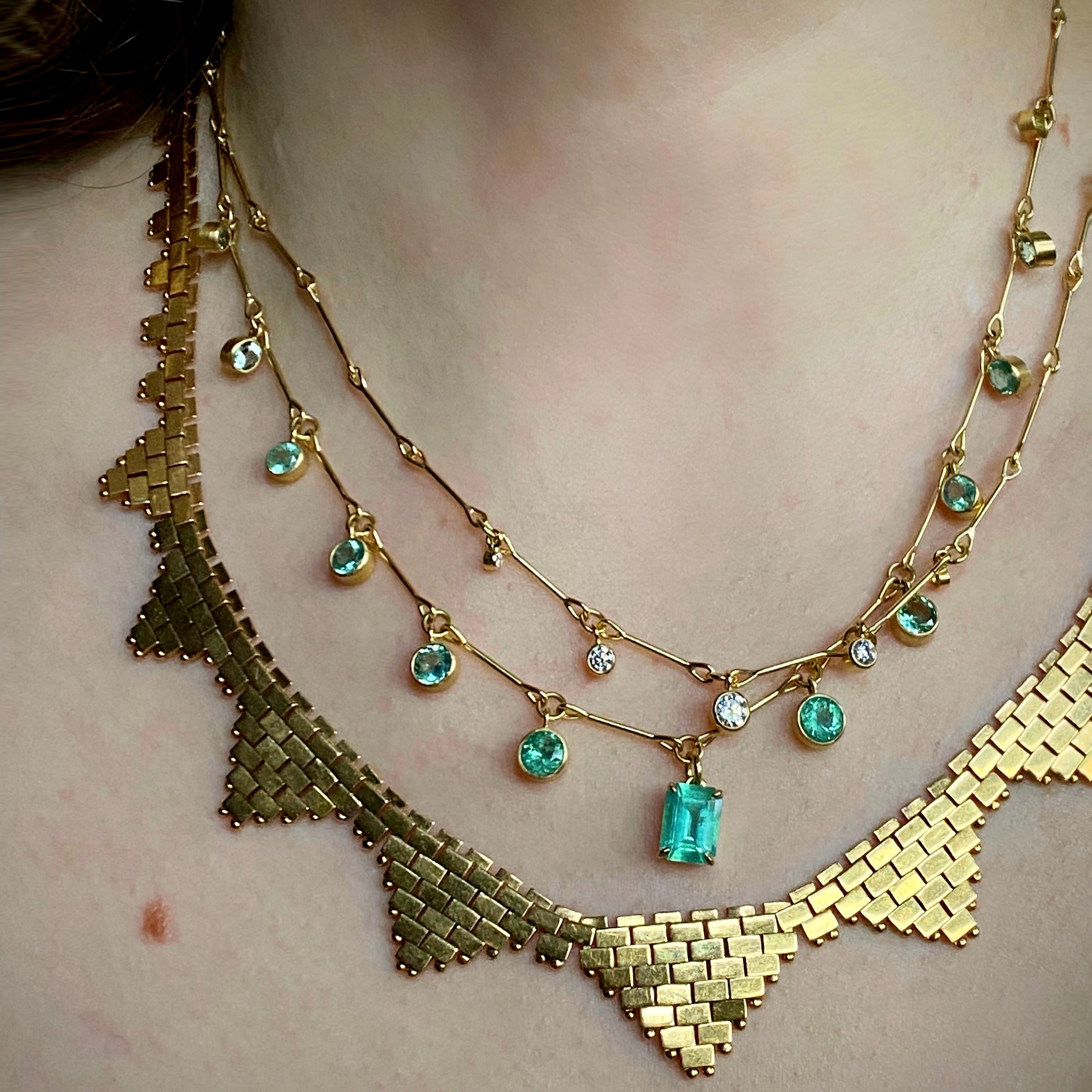 Tura Sugden 18k Yellow Gold Lantern Necklace w/ Five Diamonds