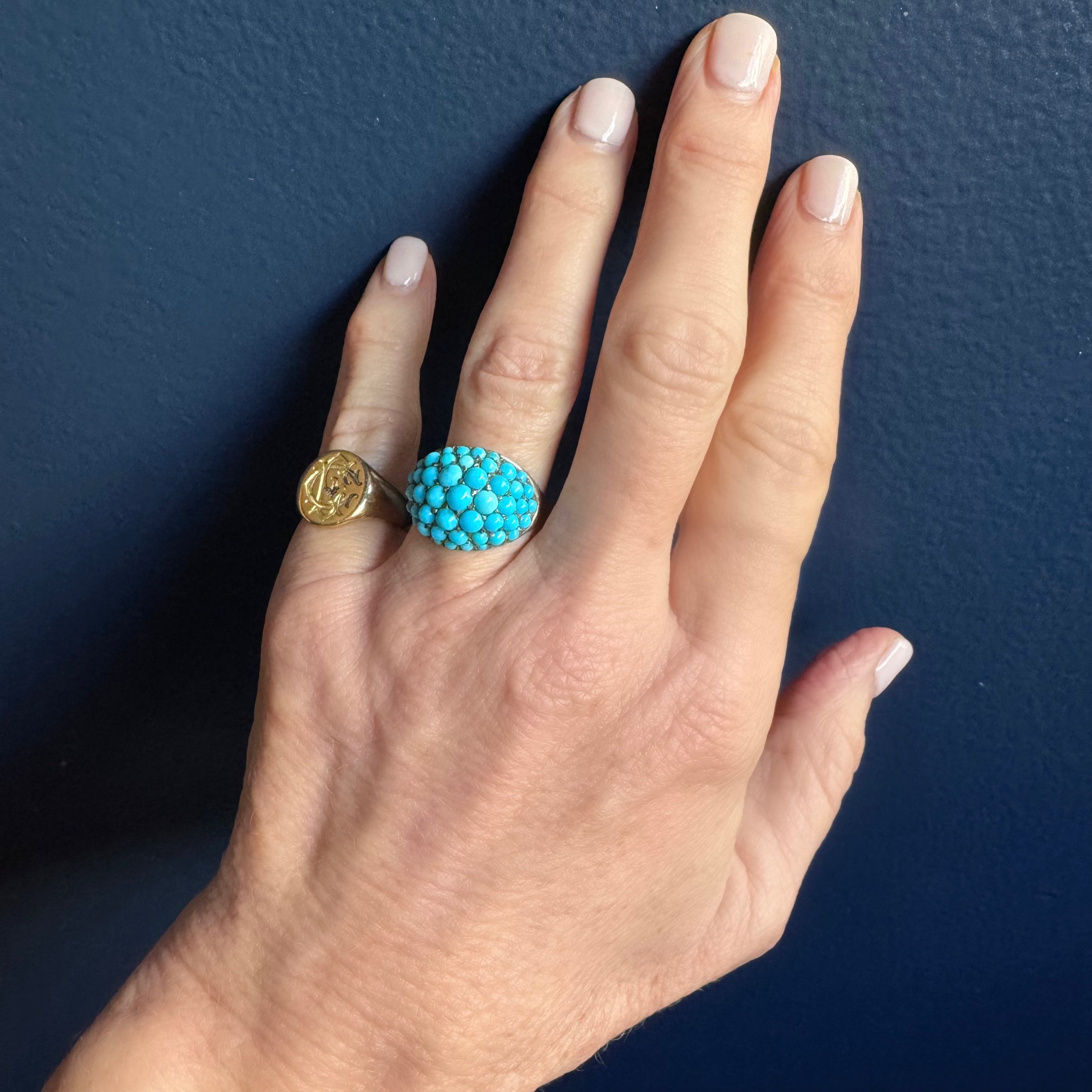 Antique Victorian 10k Gold Turquoise Pavé Dome Ring