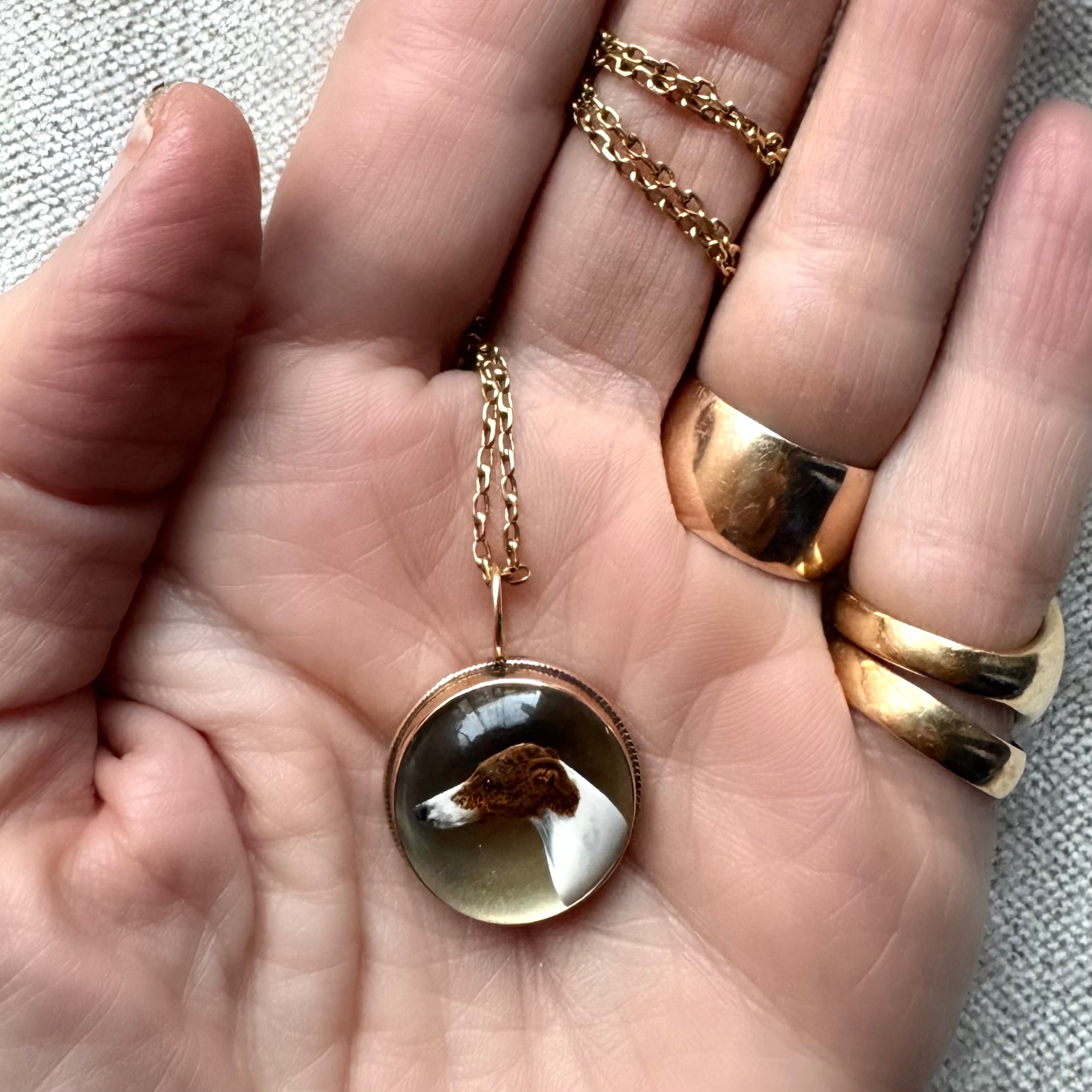 Antique Edwardian 15k Essex Crystal Greyhound Dog Pendant