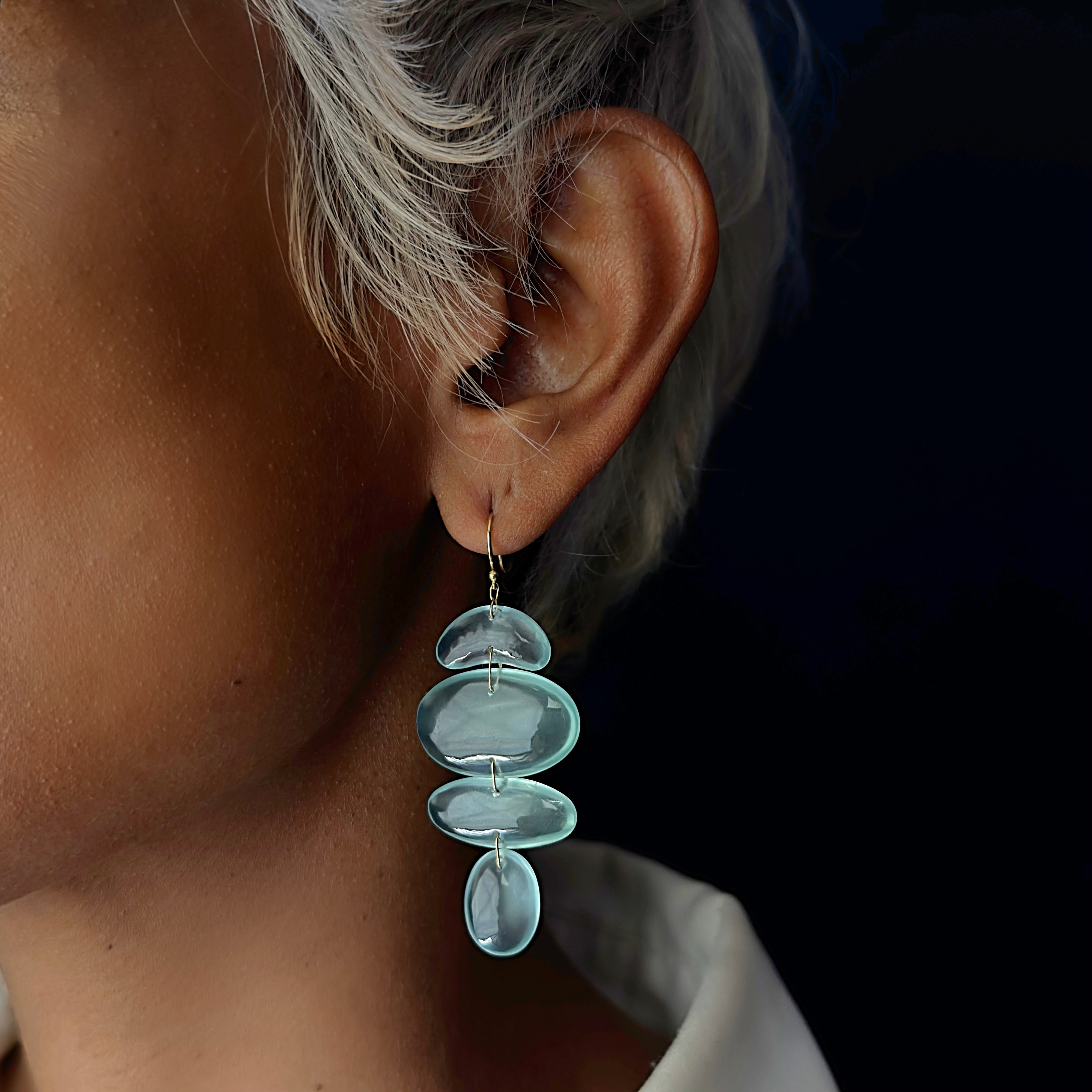 TenThousandThings 18k Oval Totem Aqua Earrings