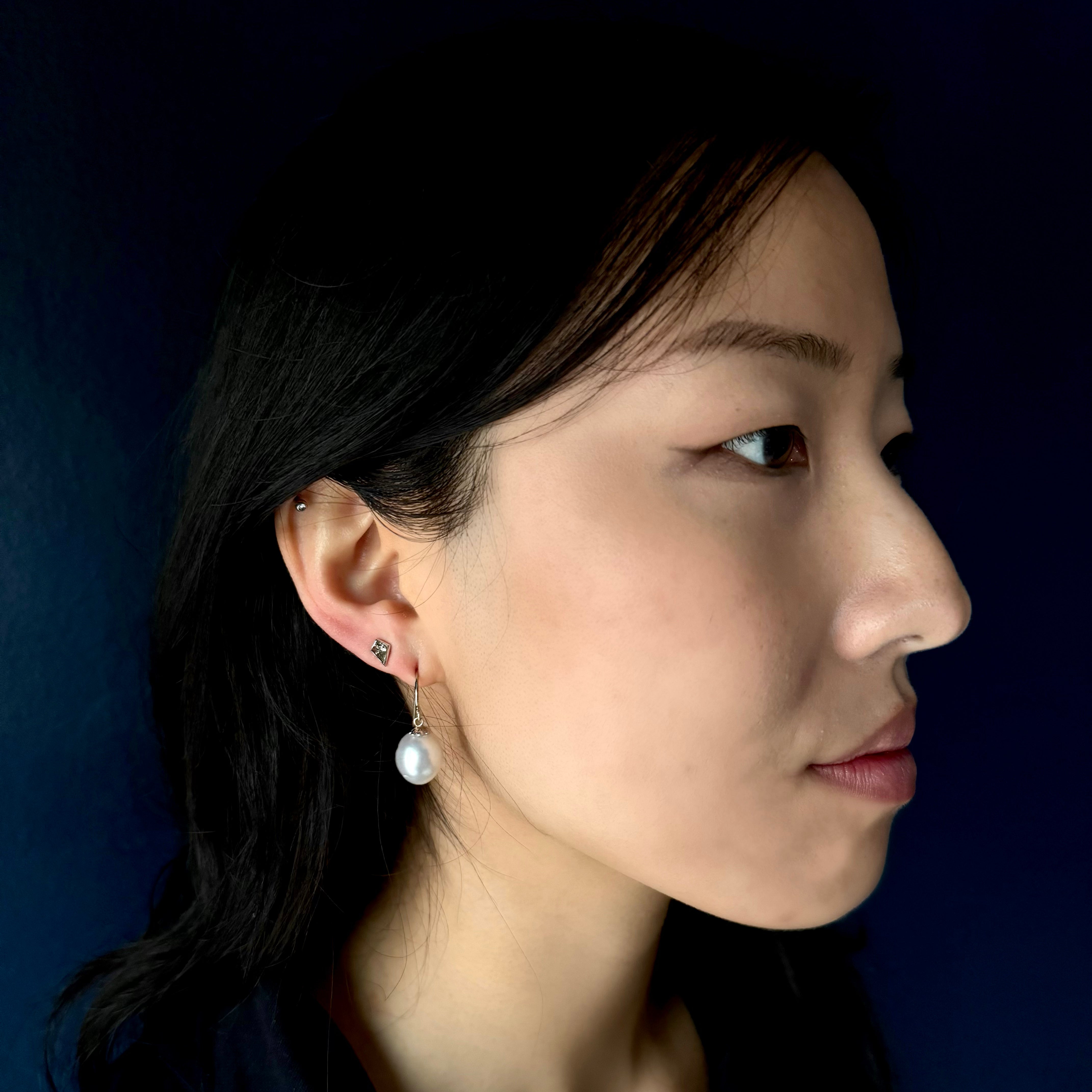 Vintage Platinum Large Baroque Pearl Drop Earrings