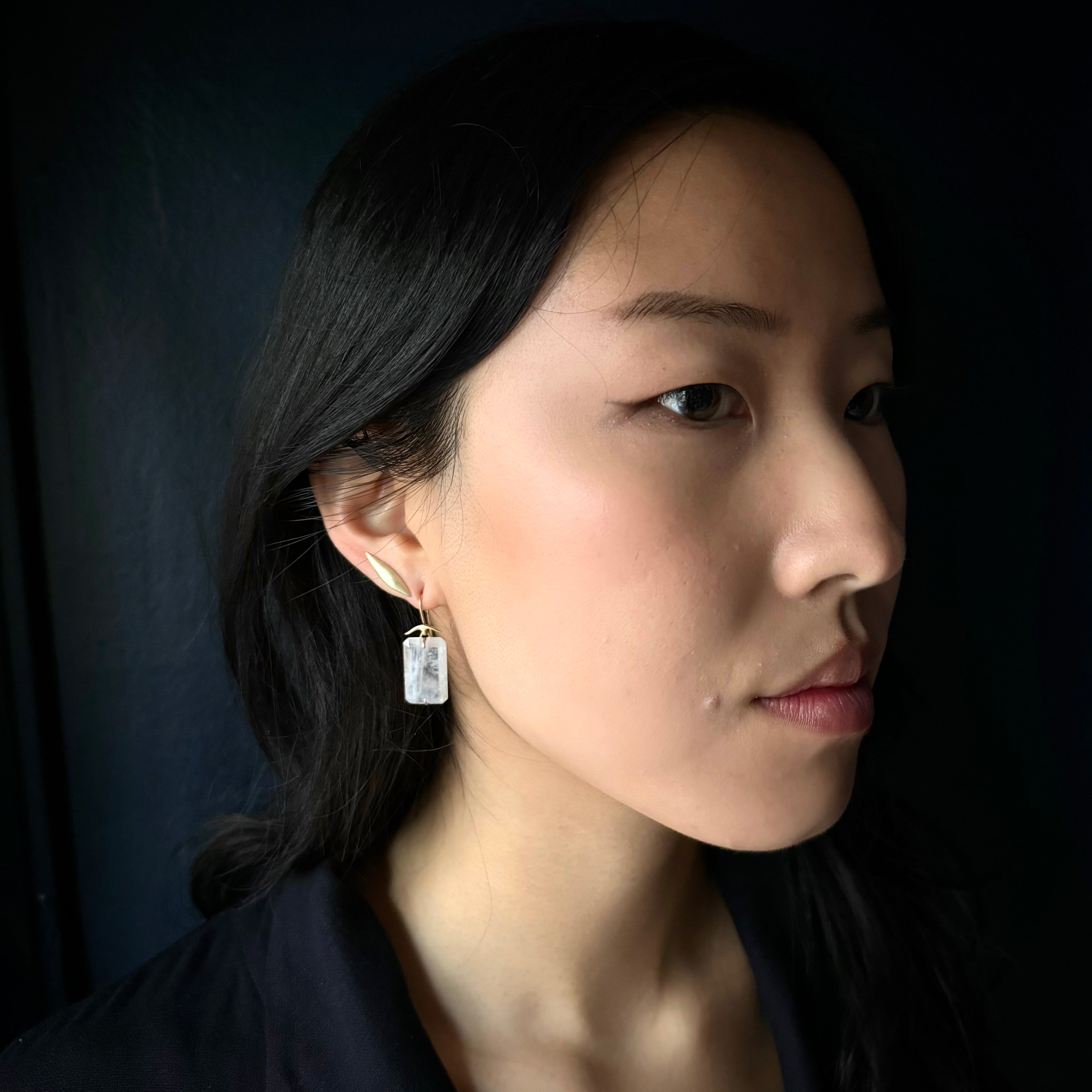 Gabriella Kiss 18k Emerald Cut Moonstone Earrings