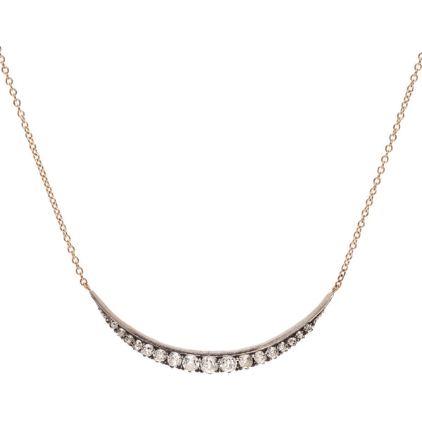 Antique 14k/ Silver Set Old European Cut Diamond Crescent Necklace