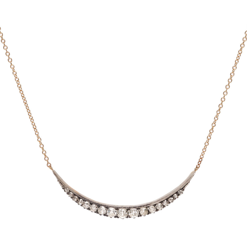 Antique 14k/ Silver Set Old European Cut Diamond Crescent Necklace