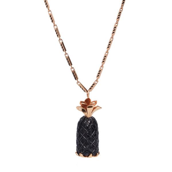 Dezso 18k Deco Carved Onyx Pineapple Pendant