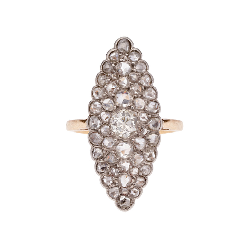 Antique Victorian French 18k Diamond Navette Ring