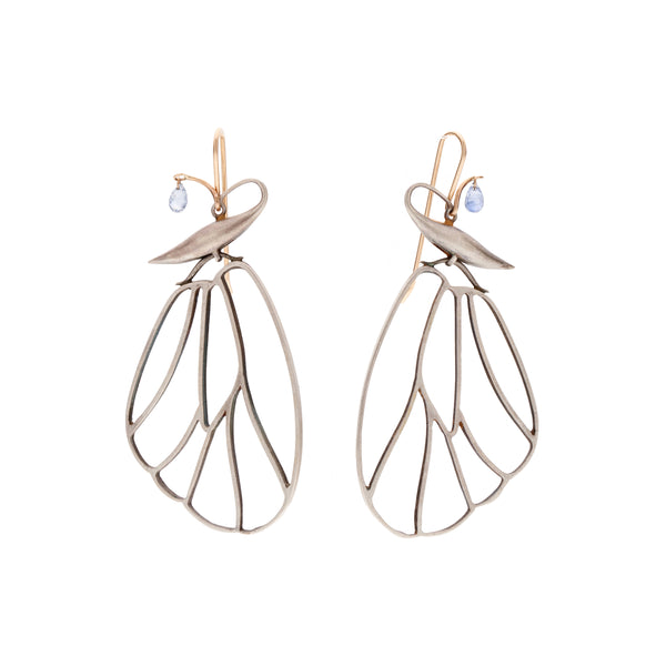 Gabriella Kiss Silver Butterfly Cell Wings w/Sapphire Drop Earrings