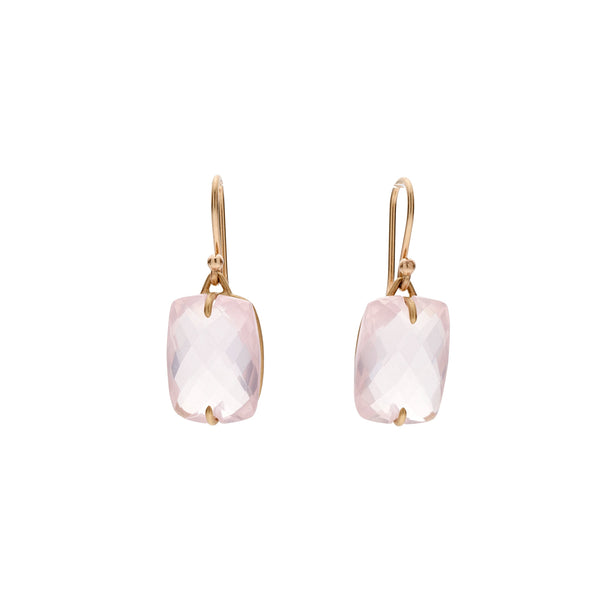 Gabriella Kiss 18k Rectangular Faceted Rose Quartz Pillow Cut Earrings