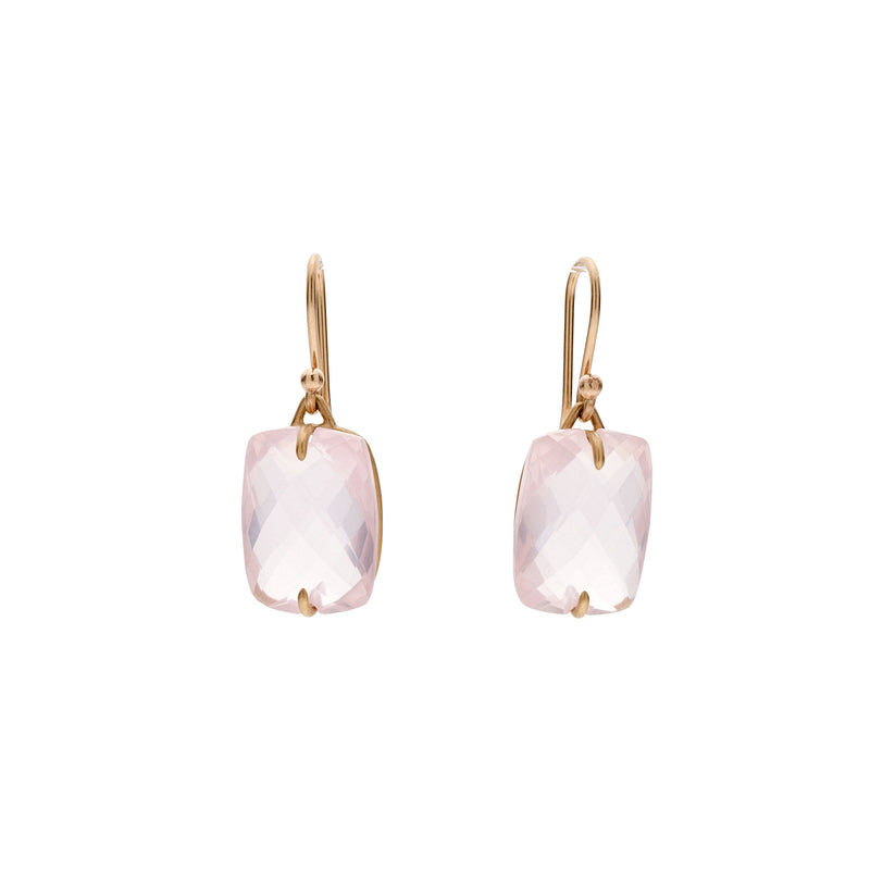 Gabriella Kiss 18k Rectangular Faceted Rose Quartz Pillow Cut Earrings