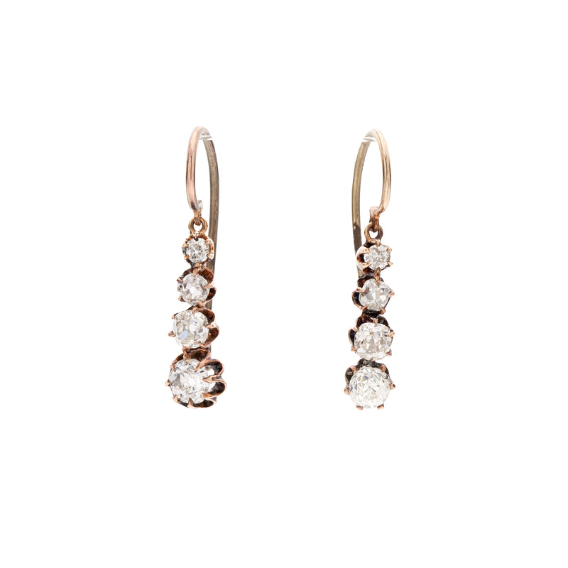 Antique Victorian 14k Graduated Diamond Drop Earrings