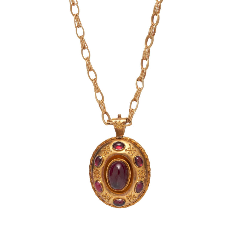 Antique Etruscan Revival 14k Garnet Locket Back Pendant