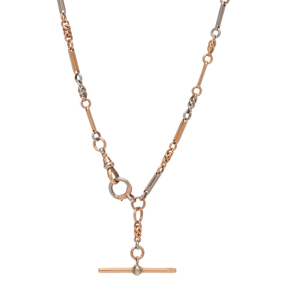 Antique Edwardian 18k Rose Gold and Platinum Watch Chain