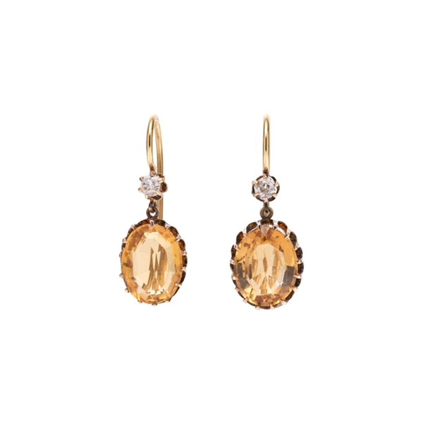 Antique Victorian 14k Diamond and Citrine Drop Earrings