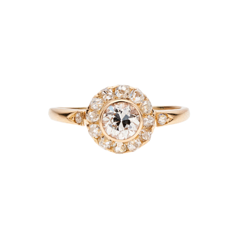 Antique Edwardian 14k Bezel Set Diamond Cluster Ring