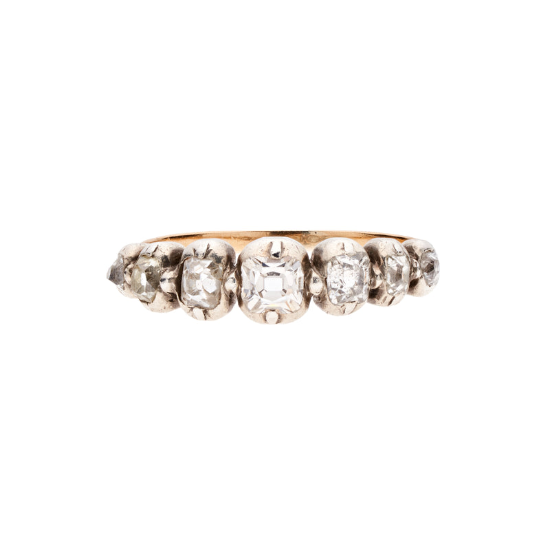Antique Georgian Revival 18k & Silver 7 Diamond Row Ring