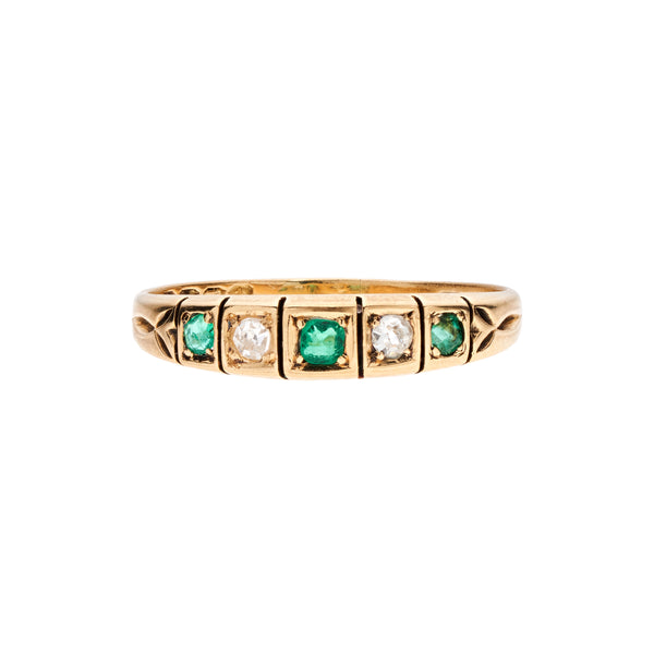 Antique Edwardian 18k Emerald & Diamond Band Ring