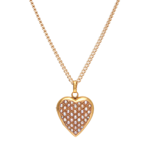 Antique Victorian 18k Pave Pearl Heart Locket