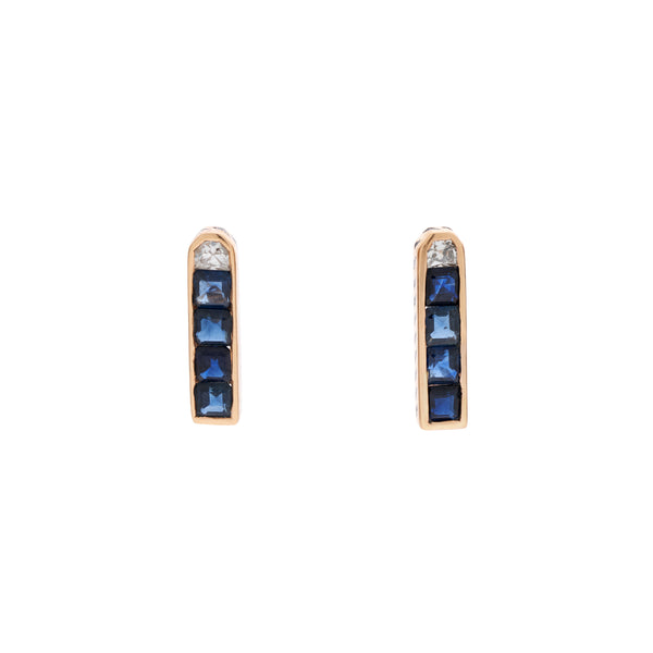 Dezso 18k Rose Gold, Square Sapphire and Diamond Earrings