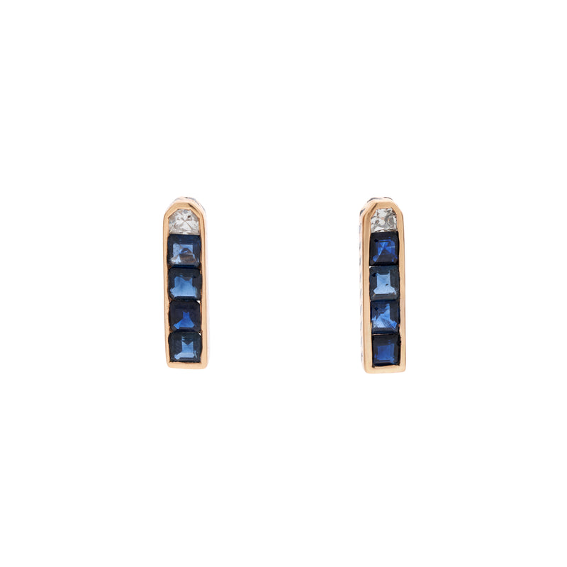 Dezso 18k Rose Gold, Square Sapphire and Diamond Earrings