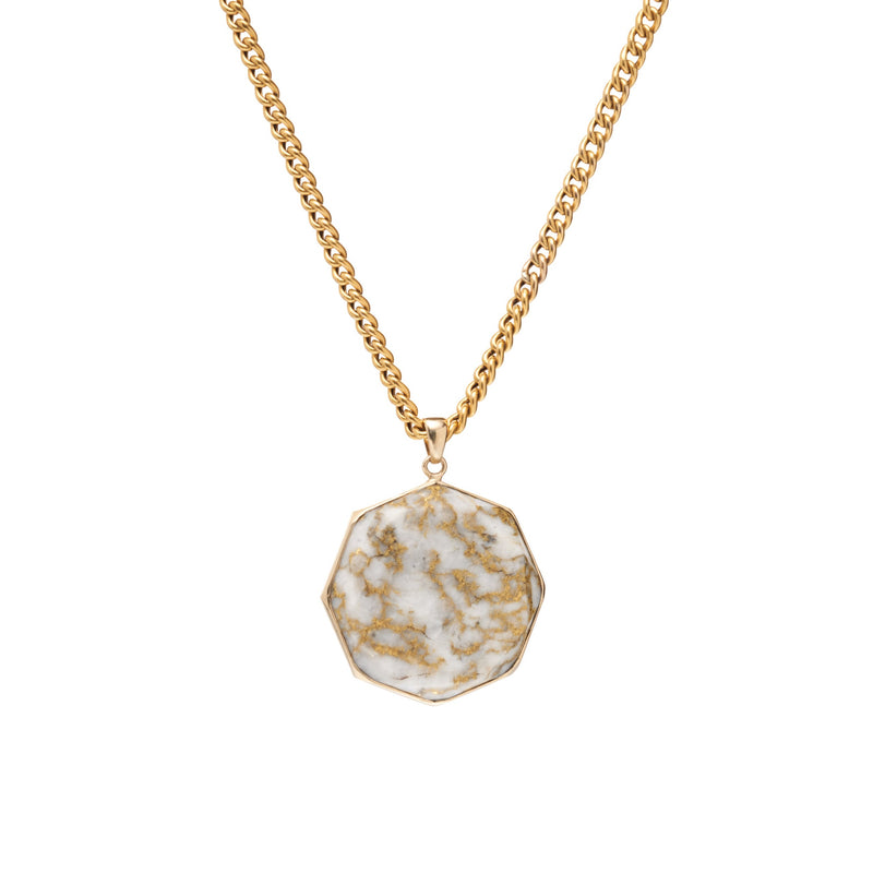 Antique 14k Gold Veined Stone Pendant in Modern Setting