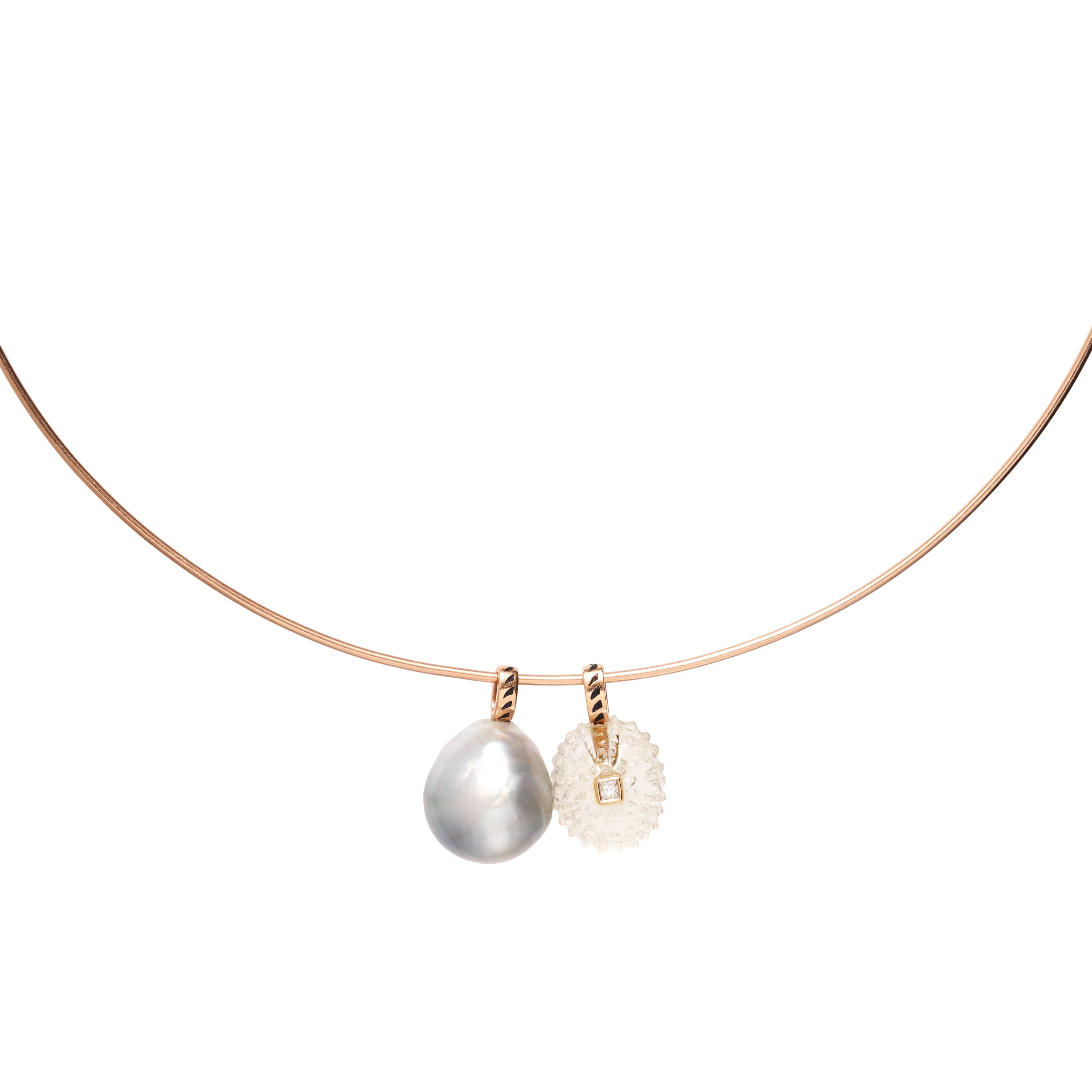 Dezso 18k Petite Lemon Quartz with Diamond Sea Urchin Pendant