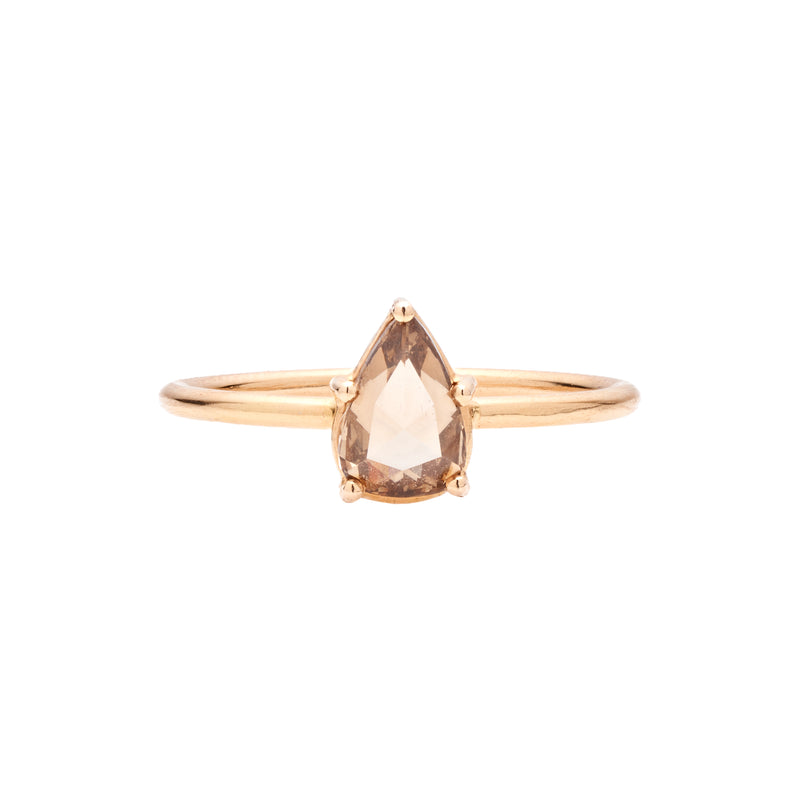 Tura Sugden 18k RG Pear Shaped Cognac Rose Cut Diamond Solitaire Ring- 0.725ct